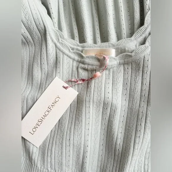NWT LoveShackFancy Evaluna Stretch Pointelle Mini Dress Eau De Nilsize S